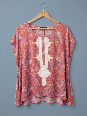 THML Paisley Floral Embroidered Boho Blouse Size Small